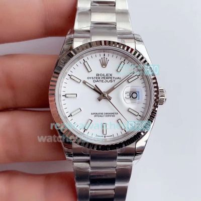 EW Replica Rolex Datejust 36 Watch White Face SS Oyster Band